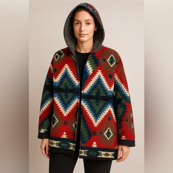 Play Buffalo Reversible Hooded Fleece Jacket – Southwest Aztec Pattern - Picture 1 of 15